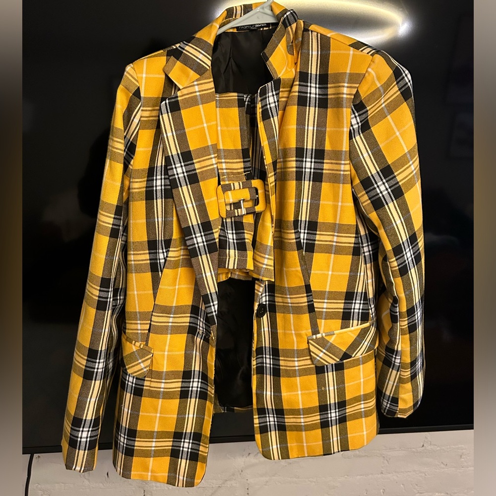 Yellow Plaid Blazer and Top Set